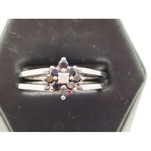 37 - 18ct White Gold Butterfly Ring. Size N. Diamond and Black Diamond on One Side, Ruby and Diamond on t... 