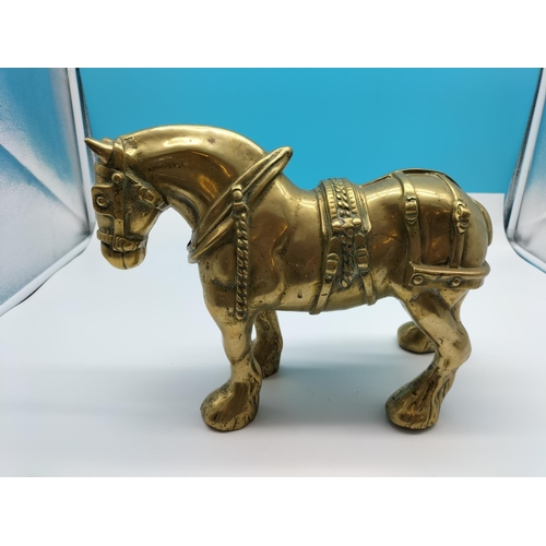 5 - Large and Very Heavy (12kg) Brass Shire Horse. 25cm High, 34cm x 13cm.