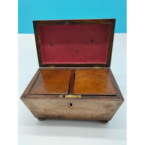 9 - Small Wooden Tea Caddy. 12cm High, 21cm x 13cm. A/F Nick to Lid.