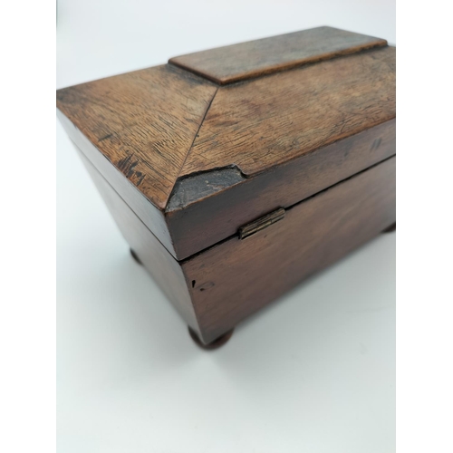 9 - Small Wooden Tea Caddy. 12cm High, 21cm x 13cm. A/F Nick to Lid.