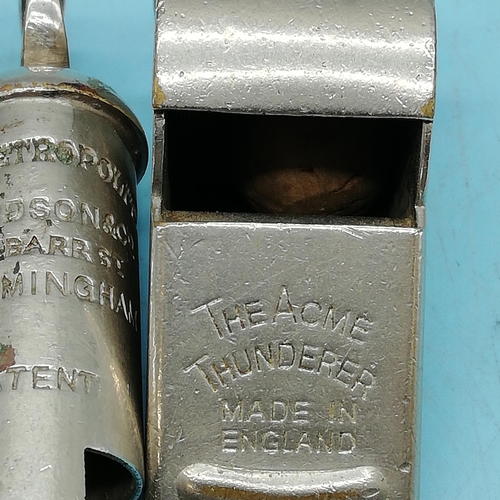 110 - Hudson Metropolitan Police Whistle, Acme Thunder Whistle plus Additional Metropolitan Police Whistle... 