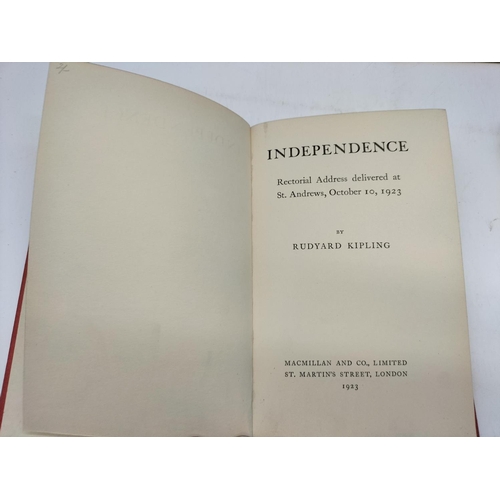 114 - Rudyard Kipling Related Books (3) to include 'Independence' Rectorial Address at St Andrews 1923, St... 