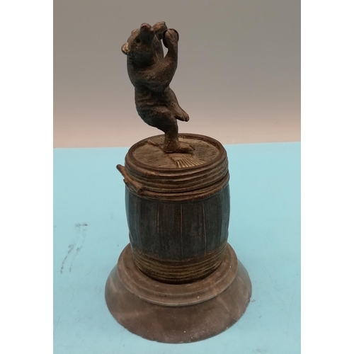 119 - 19th Century Bronze Inkwell depicting a Dancing Bear. Sat on a Stone Base. 14cm High.