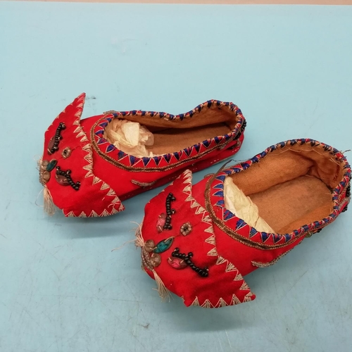 122 - Pair of Children's Chinese Mid Century Silk Slippers.