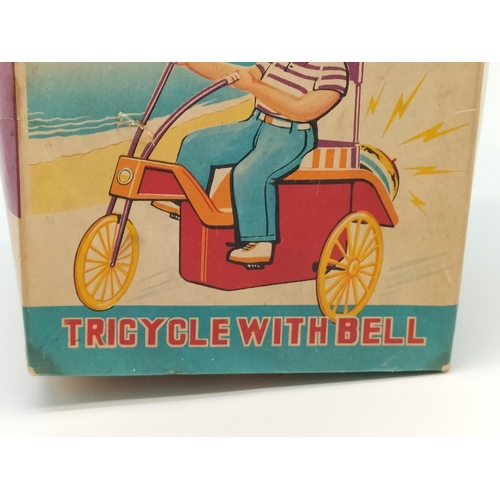 13 - Boxed Vintage Clockwork Tricycle with Bell. W/O.