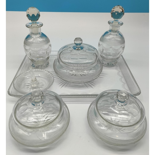 139 - Victorian Etched Glass Dressing Table Set. (7 Pieces).