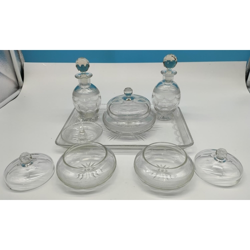 139 - Victorian Etched Glass Dressing Table Set. (7 Pieces).