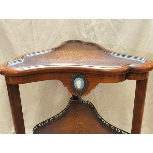 147 - Vintage Tricorn Table inlaid with 3 Cameos. 66cm High, 50cm Diameter. Collection Only.