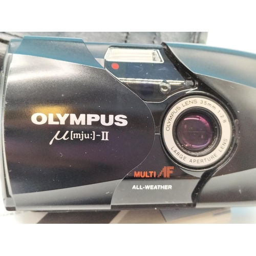 2 - Olympus MJU II Camera with Manual. W/O.