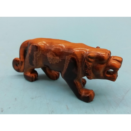 20 - Vintage Tigers Eye Figure/Toggle of a Tiger. 3cm High, 7cm Long.