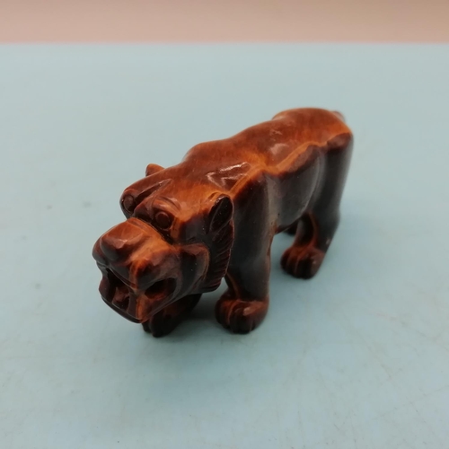 20 - Vintage Tigers Eye Figure/Toggle of a Tiger. 3cm High, 7cm Long.