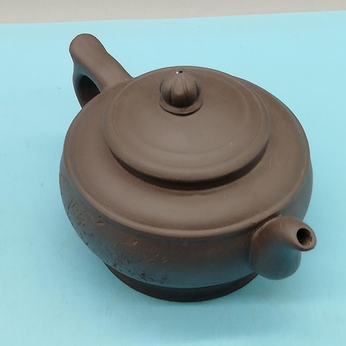 22 - Chinese Yixing Teapot Decorated to the Body and Signed to Base. 10cm High x 16cm.