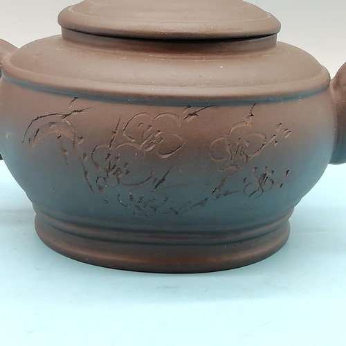 22 - Chinese Yixing Teapot Decorated to the Body and Signed to Base. 10cm High x 16cm.