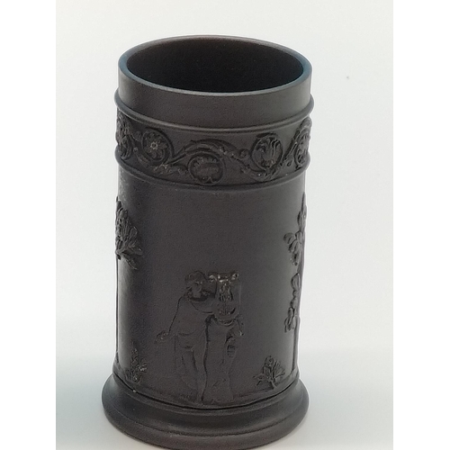 3 - Wedgwood Black Basalt Vases (2). Tallest being 15cm. Tallest c1890-1900 Smaller vase c1930-50