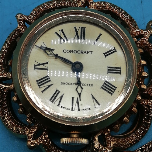 312 - Vintage Corocraft Ladies Suspended Brooch/Watch with Enamel Floral Display. Requires Attention.