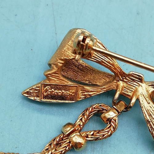 312 - Vintage Corocraft Ladies Suspended Brooch/Watch with Enamel Floral Display. Requires Attention.