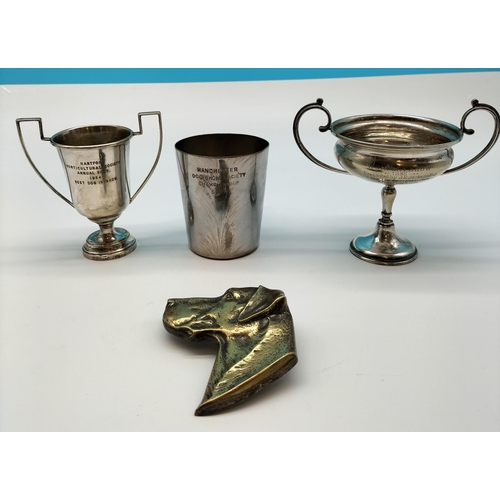 40A - Great Dane Brass Head (9cm x 8cm) plus Silver Plate Cups (3) being Best Dog in Show, Champions Show,... 