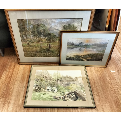 446 - 3 x Framed and Mounted Landscape Scene Watercolours. Some Signed. One has Cracked Glass. Largest bei... 