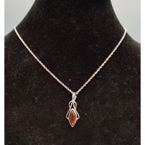 449 - 925 Silver Necklace with Citrine Set Pendant.