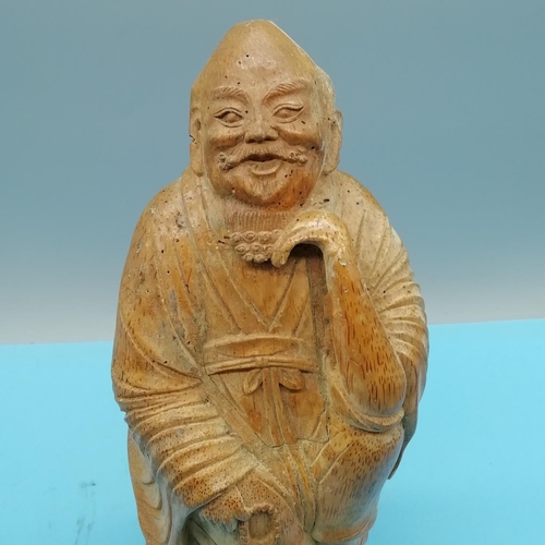 65 - Chinese Carved 24cm Bamboo Figure of a Scholar.