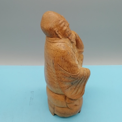 65 - Chinese Carved 24cm Bamboo Figure of a Scholar.