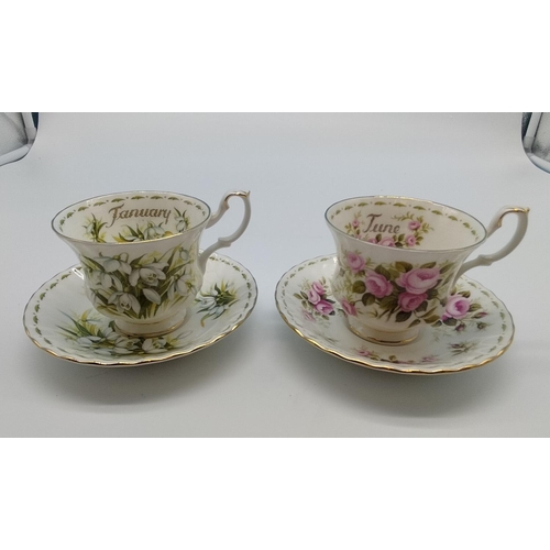 66 - Royal Albert Calendar Cups and Saucers (2) for January and June.