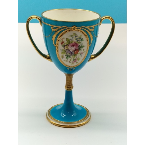 69 - Mintons 20cm Twin Handled Goblet with Floral Centrepiece and Gold Gilt Design. Backstamp 1912-1950.