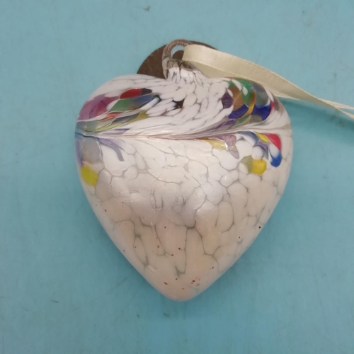 70A - Decorative Glass Bauble with Chinese Landscape Decoration plus Glass Friendship Heart.