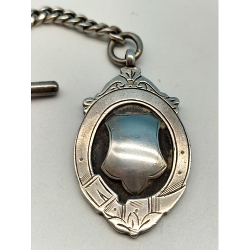 80A - Silver Hallmarked Graduated Albert with T-Bar and Fob. 34 Grams.