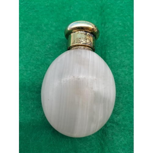 82 - Inlaid Polished Stone Silver Topped Perfume Bottle. London Hallmark 1890.