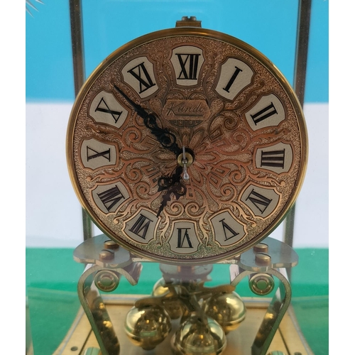 84 - Kundo West German Brass and Glass Cased Mantle Clock. W/O with Key. 23cm High, 14cm x 11cm.