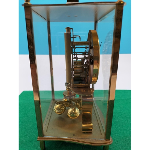 84 - Kundo West German Brass and Glass Cased Mantle Clock. W/O with Key. 23cm High, 14cm x 11cm.