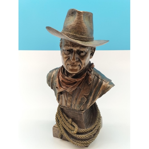 93 - Cold Cast Bronze Bust of John Wayne. 30cm Tall.