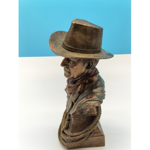 93 - Cold Cast Bronze Bust of John Wayne. 30cm Tall.