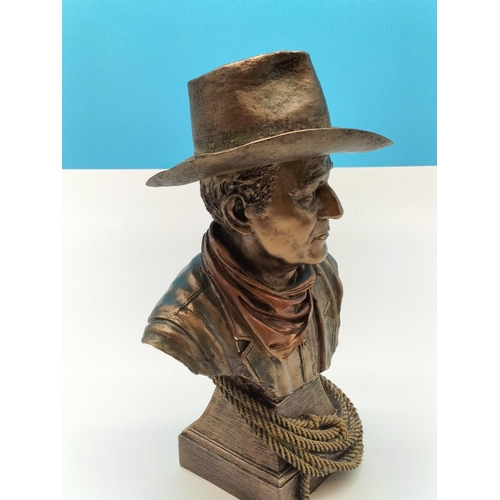 93 - Cold Cast Bronze Bust of John Wayne. 30cm Tall.