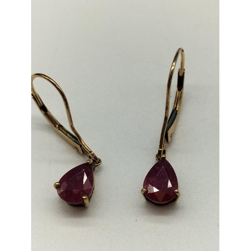 28 - 9ct Gold and Ruby Earrings.