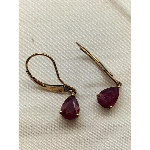 28 - 9ct Gold and Ruby Earrings.