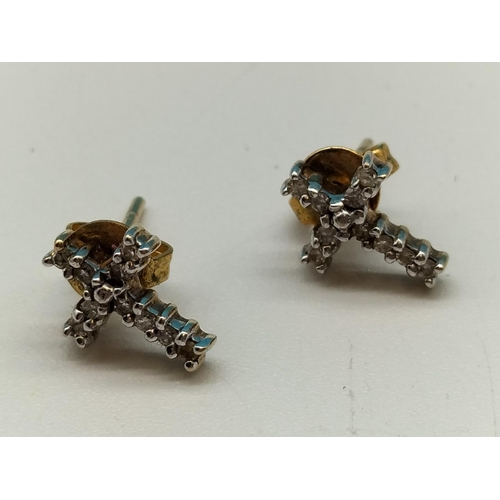 29 - 9ct Gold and Diamond Chip Cross Earrings.