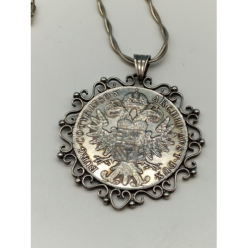 40 - Silver .800 Austrian Maria Theresa 1780 Thaler Coin converted to Pendant with Necklace. 43.4 Grams.