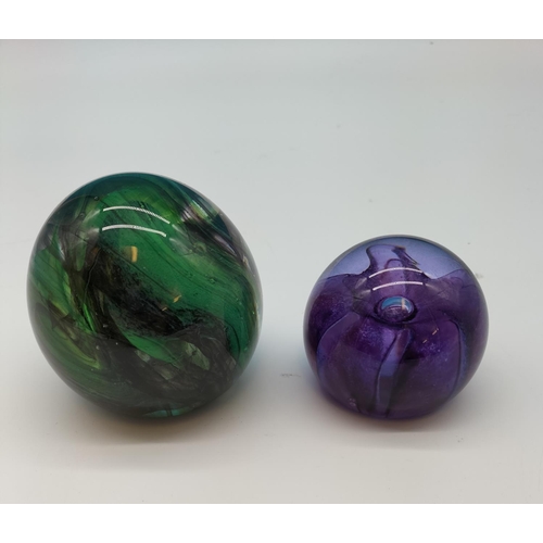 47 - Caithness 'Sea Gems' Glass Paperweight plus Green Swirl Paperweight. Tallest being 7cm.