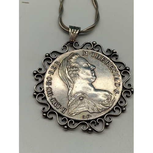 40 - Silver .800 Austrian Maria Theresa 1780 Thaler Coin converted to Pendant with Necklace. 43.4 Grams.