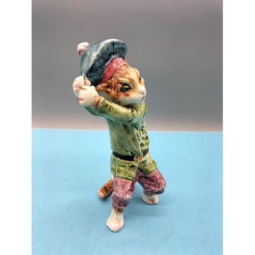 717 - Ceramic Cat Golfing Figure. 20cm Tall. Impressed 7979/64