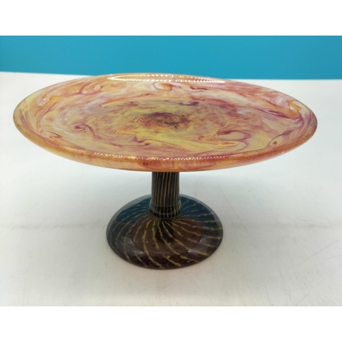 45A - Schneider Art Deco Glass Cake Stand/Tazza with Mottle and Swirl Design. Signed to Base. 13cm High, 2... 