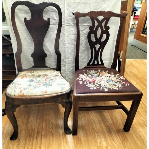 736 - 2 Hall Chairs with Tapestry Fabric Seats. 98cm High, 50cm x 43cm. Seat Height 44cm. This Lot is Coll... 