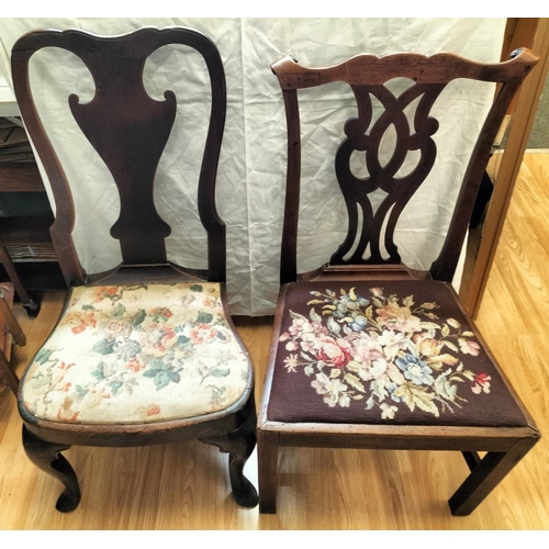 736 - 2 Hall Chairs with Tapestry Fabric Seats. 98cm High, 50cm x 43cm. Seat Height 44cm. This Lot is Coll... 