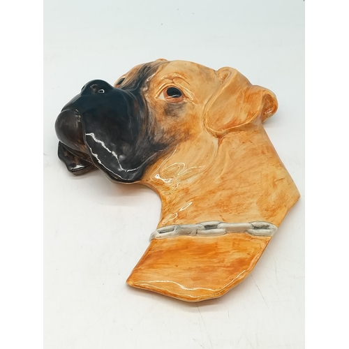 62 - Large Pottery Dog Head Wall Plaque 30cm x 23cm.