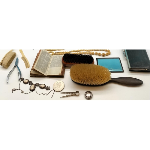 102 - Collection of Mixed Items to include Mink Tails, Brushes, Coins, Jewellery, Tins, etc.