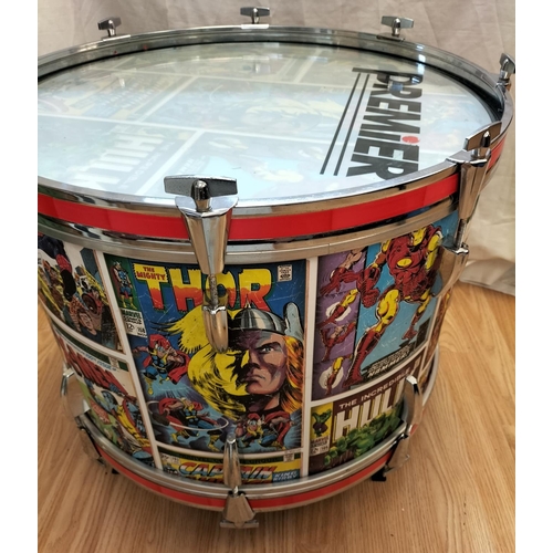 160A - Glass Top Marvel Bass Drum Coffee Table on Feet. 63cm High, 61cm Diameter. Collection Only.