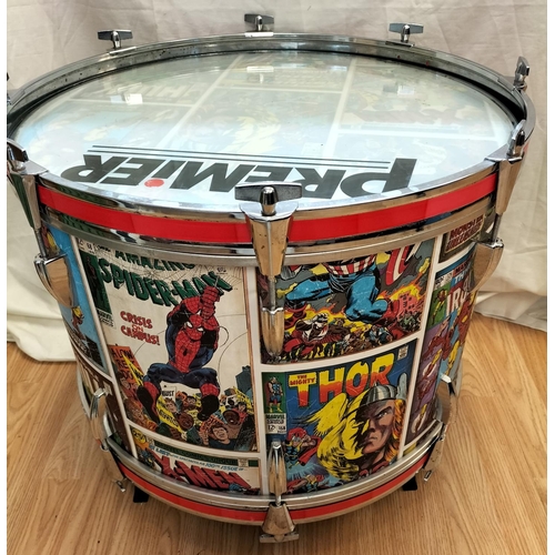 160A - Glass Top Marvel Bass Drum Coffee Table on Feet. 63cm High, 61cm Diameter. Collection Only.