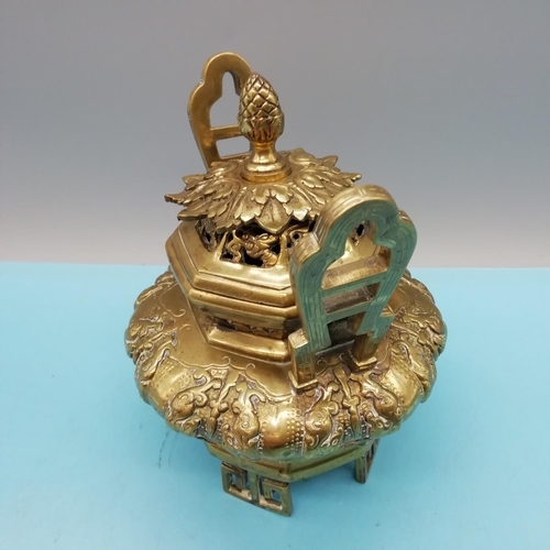 188 - Late 19th Century Brass Chinese Incense Burner. 18cm High, 14cm Diameter.